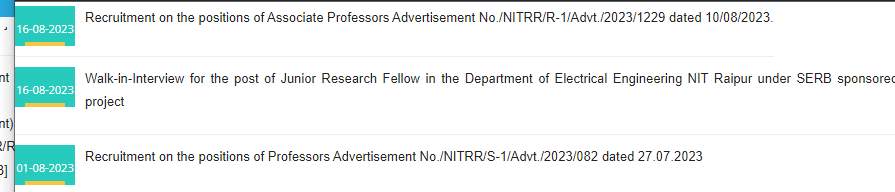 NIT Raipur Recruitment Advt for the post of Associate Professor